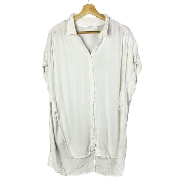 ASTR White Paulina Short Sleeve Split Hem Blouse L - Picture 2 of 6